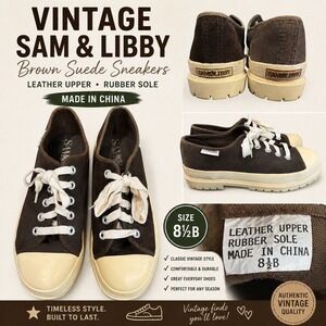 Vintage Sam & Libby Brown Suede Platform Sneakers Womens 8.5 B Lug Sole 90s Shoe